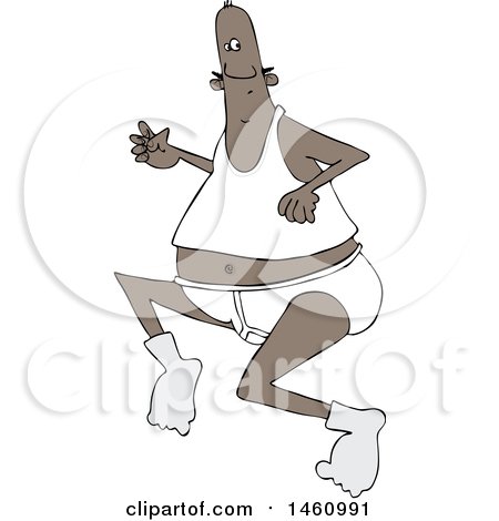 Clipart of a Cartoon Chubby Black Man Running in His Underwear - Royalty Free Vector Illustration by djart