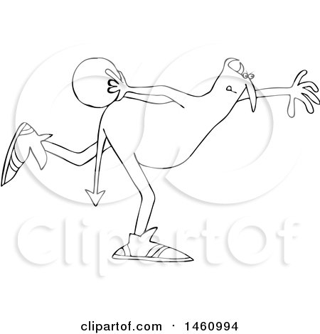Clipart of a Black and White Chubby Devil Bowling - Royalty Free Vector Illustration by djart