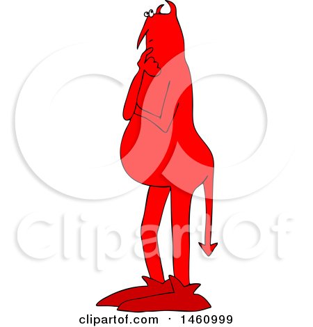 Clipart of a Chubby Red Devil Standing and Thinking - Royalty Free Vector Illustration by djart