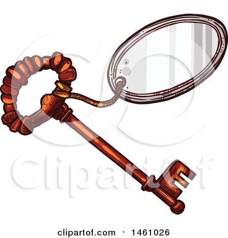 Clipart of a Sketched Vintage Skeleton Key with a Tag - Royalty Free Vector Illustration by Vector Tradition SM