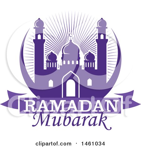 Clipart of a Purple Ramadan Kareem Design with a Mosque and Text - Royalty Free Vector Illustration by Vector Tradition SM