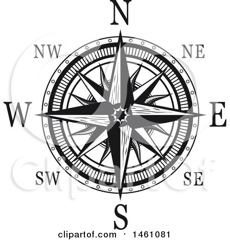Clipart of a Black and White Directional Compass Rose - Royalty Free Vector Illustration by Vector Tradition SM