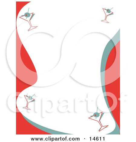Stationery Background With A Border Of Martinis Retro Clipart Illustration by Andy Nortnik