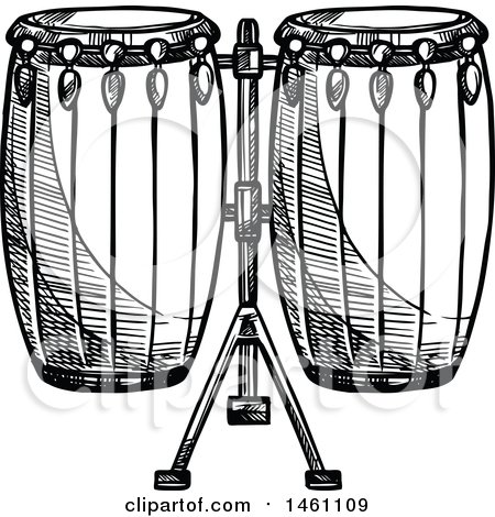 Clipart of a Sketched Set of Conga Drums - Royalty Free Vector Illustration by Vector Tradition SM