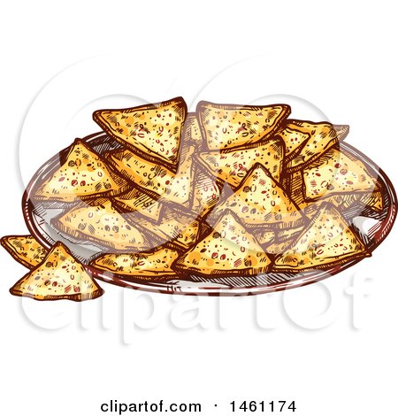 Clipart of a Sketched Plate of Tortilla Chips - Royalty Free Vector Illustration by Vector Tradition SM
