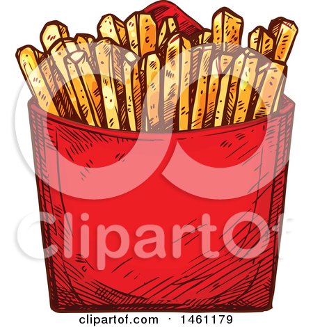 Clipart of a Sketched Container of French Fries - Royalty Free Vector Illustration by Vector Tradition SM