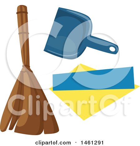 Clipart of a Cleaning Design with Text Space and a Broom - Royalty Free Vector Illustration by Vector Tradition SM