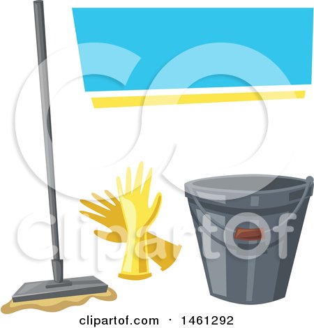 Clipart of a Cleaning Design with Text Space with a Mop, Gloves and Bucket - Royalty Free Vector Illustration by Vector Tradition SM