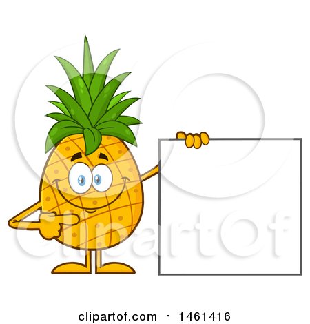 Clipart of a Male Pineapple Mascot Character Pointing to a Blank Sign - Royalty Free Vector Illustration by Hit Toon