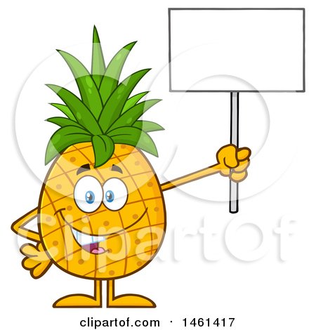Clipart of a Male Pineapple Mascot Character Holding up a Blank Sign - Royalty Free Vector Illustration by Hit Toon