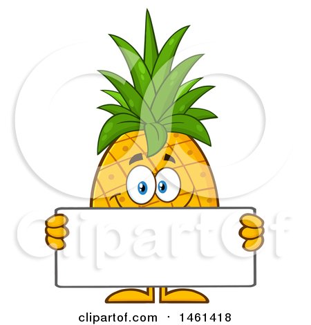 Clipart of a Male Pineapple Mascot Character Holding a Blank Sign - Royalty Free Vector Illustration by Hit Toon