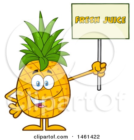Clipart of a Male Pineapple Mascot Character Holding a Fresh Juice Sign - Royalty Free Vector Illustration by Hit Toon