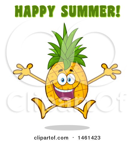 Clipart of a Male Pineapple Mascot Character Jumping Under Happy Summer Text - Royalty Free Vector Illustration by Hit Toon