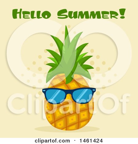Clipart of a Pineapple Wearing Sunglasses Under Hello Summer Text - Royalty Free Vector Illustration by Hit Toon