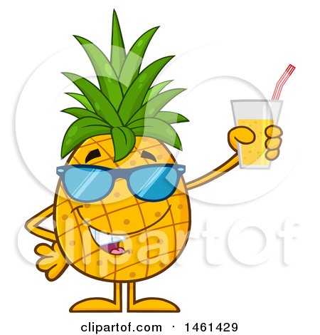 Clipart of a Male Pineapple Mascot Character Wearing Sunglasses and Holding Juice - Royalty Free Vector Illustration by Hit Toon