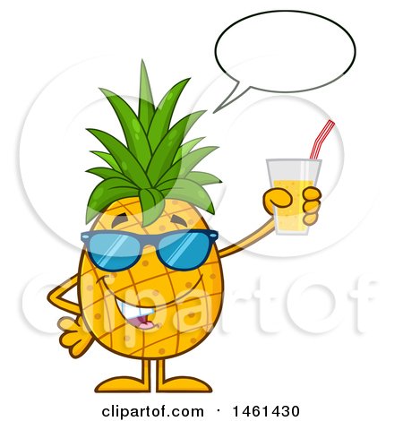 Clipart of a Male Pineapple Mascot Character Wearing Sunglasses, Talking and Holding Juice - Royalty Free Vector Illustration by Hit Toon