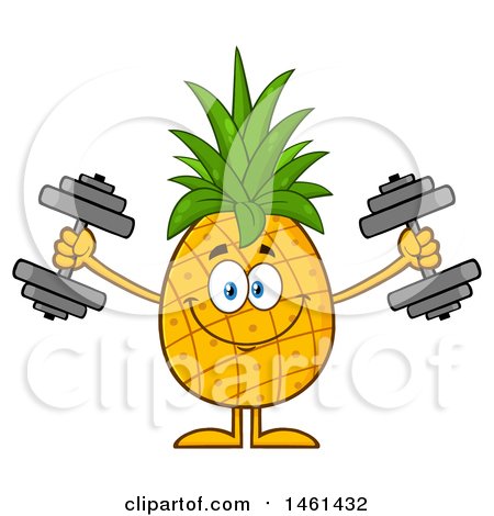 Clipart of a Male Pineapple Mascot Character Working out with Dumbbells - Royalty Free Vector Illustration by Hit Toon