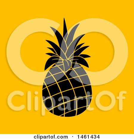 Clipart of a Black Pineapple on Yellow - Royalty Free Vector Illustration by Hit Toon