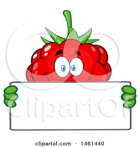 Clipart of a Raspberry Mascot Character Holding a Blank Sign - Royalty Free Vector Illustration by Hit Toon