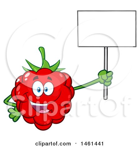 Clipart of a Raspberry Mascot Character Holding up a Blank Sign - Royalty Free Vector Illustration by Hit Toon