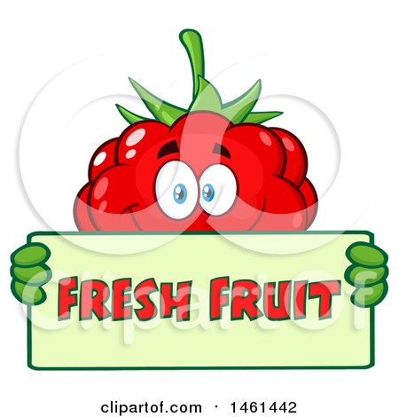Clipart of a Raspberry Mascot Character Holding a Fresh Fruit Sign - Royalty Free Vector Illustration by Hit Toon