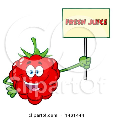 Clipart of a Raspberry Mascot Character Holding a Fresh Juice Sign - Royalty Free Vector Illustration by Hit Toon
