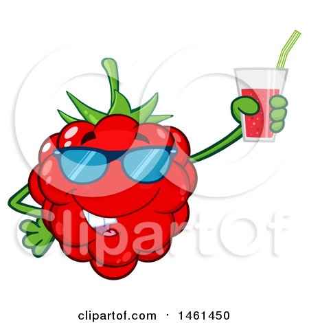 Clipart of a Raspberry Mascot Character Wearing Sunglasses and Holding a Glass of Juice - Royalty Free Vector Illustration by Hit Toon