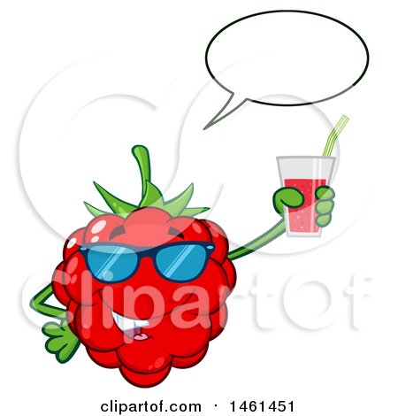 Clipart of a Raspberry Mascot Character Wearing Sunglasses, Talking and Holding a Glass of Juice - Royalty Free Vector Illustration by Hit Toon