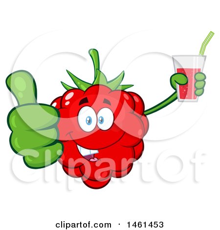 Clipart of a Raspberry Mascot Character Giving a Thumb up and Holding a Glass of Juice - Royalty Free Vector Illustration by Hit Toon