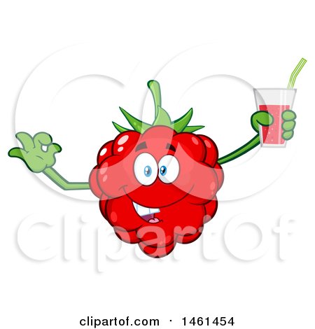 Clipart of a Raspberry Mascot Character Gesturing Ok and Holding a Glass of Juice - Royalty Free Vector Illustration by Hit Toon