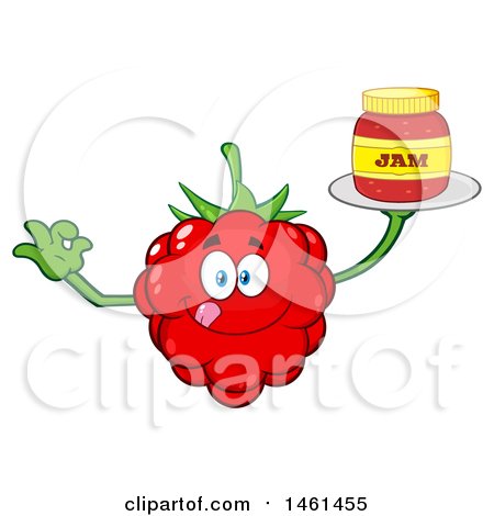 Clipart of a Raspberry Mascot Character Gesturing Ok and Holding a Jar of Jam - Royalty Free Vector Illustration by Hit Toon
