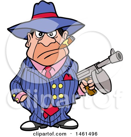Clipart of a Cartoon Gangter Holding a Tommy Gun - Royalty Free Vector Illustration by LaffToon