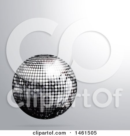 Clipart of a 3d Silver Disco Ball on a Grayscale Background - Royalty Free Vector Illustration by elaineitalia