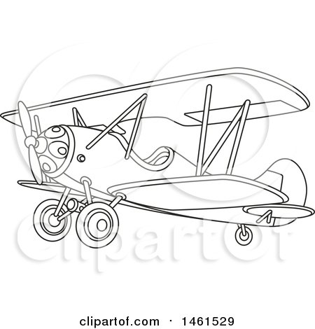 Clipart of a Cute Black and White Biplane - Royalty Free Vector Illustration by Alex Bannykh