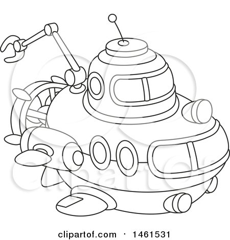 Clipart of a Cute Black and White Submarine - Royalty Free Vector Illustration by Alex Bannykh
