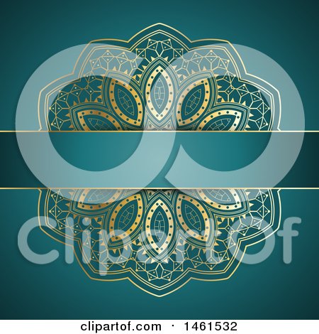 Clipart of a Gold Mandala Design on Teal - Royalty Free Vector Illustration by KJ Pargeter