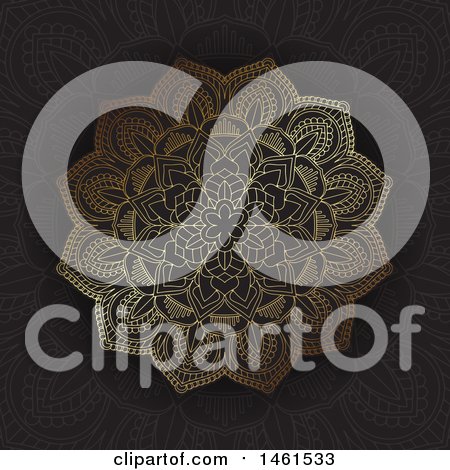 Clipart of a Mandala Design in Gold on Black - Royalty Free Vector Illustration by KJ Pargeter