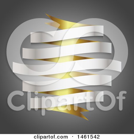 Clipart of a Gold and Silver Ornate Luxury Ribbon Banner on Gray - Royalty Free Vector Illustration by KJ Pargeter