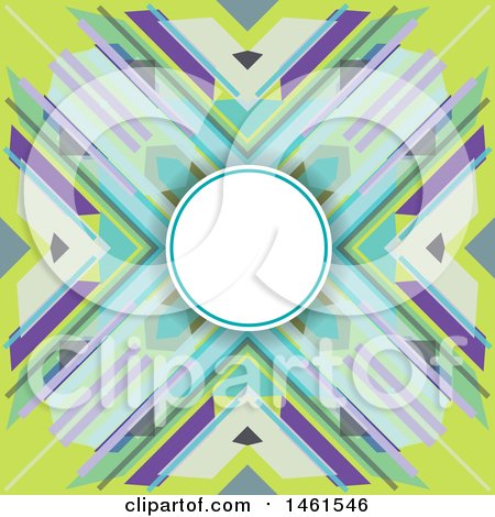 Clipart of a Blank Circle Frame on a Colorful Abstract X Shaped Background - Royalty Free Vector Illustration by KJ Pargeter