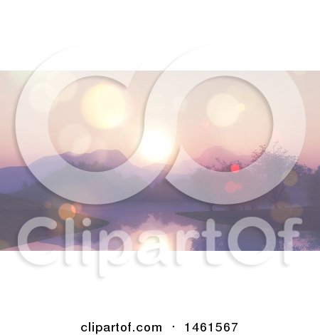 Clipart of a Lake Landscape with Flares and Sunrise - Royalty Free Illustration by KJ Pargeter