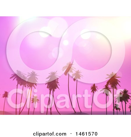 Clipart of a Pink Sunset Sky over Tropical Palm Trees - Royalty Free Illustration by KJ Pargeter