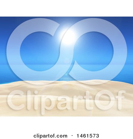 Clipart of a Clear Blue Sunny Sky over a 3d Ocean and White Sand - Royalty Free Illustration by KJ Pargeter