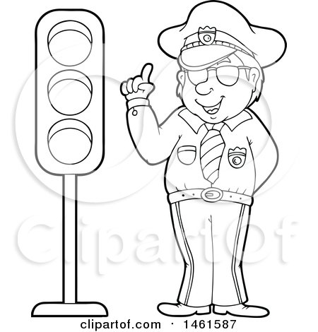 Clipart of a Police Officer by a Traffic Light - Royalty Free Vector Illustration by visekart