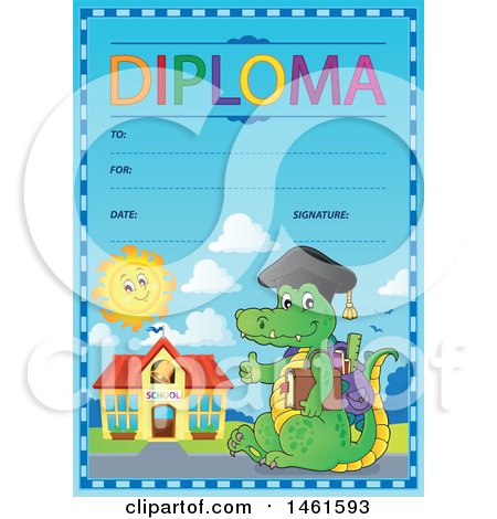 Clipart of a Diploma of a Crocodile Student - Royalty Free Vector Illustration by visekart