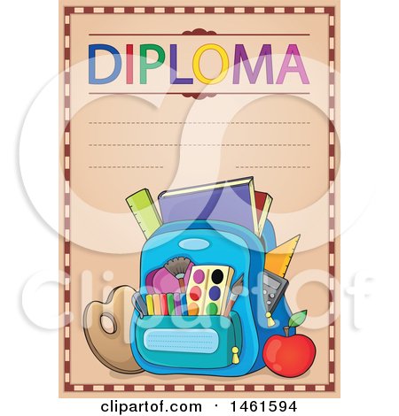 Clipart of a Diploma of a School Bag - Royalty Free Vector Illustration by visekart