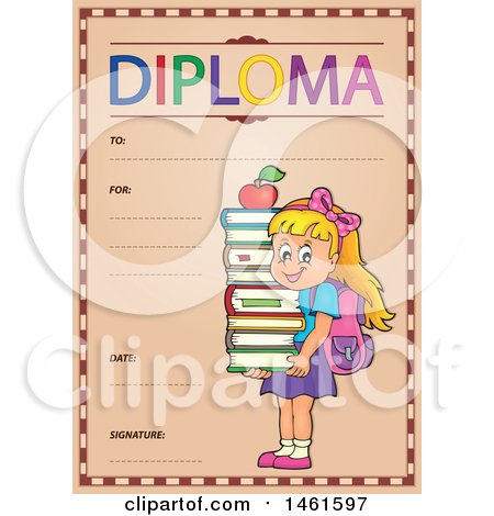 Clipart of a Diploma of a School Girl - Royalty Free Vector Illustration by visekart