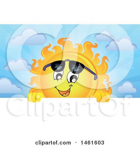 Clipart of a Summer Time Sun Character over a Sign - Royalty Free Vector Illustration by visekart