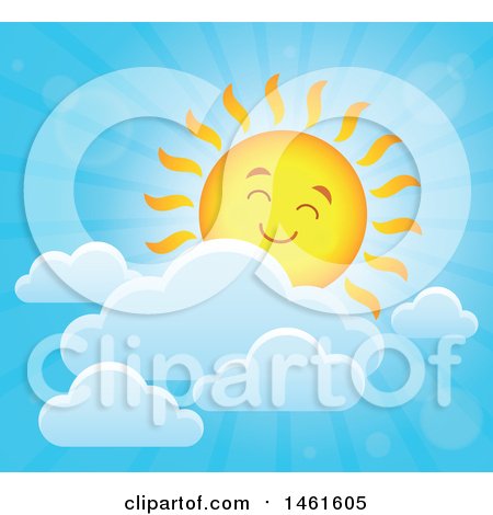 Clipart of a Summer Time Sun Character and Clouds - Royalty Free Vector Illustration by visekart