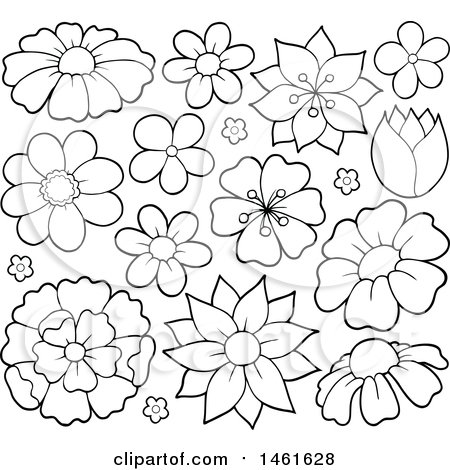 Clipart of Black and White Flowers - Royalty Free Vector Illustration by visekart