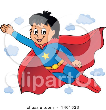 Clipart of a Flying Super Hero Boy - Royalty Free Vector Illustration by visekart